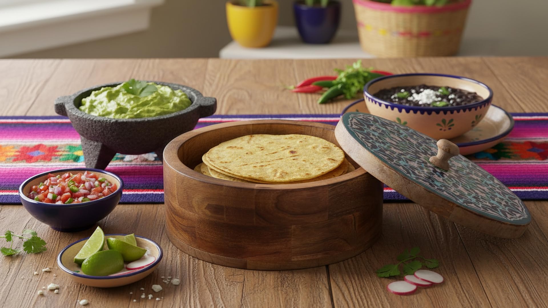 Handgefertigter hölzerner mexikanischer Tortilla-Stövchenkorb indischer Chapati-Roti-Brothalter Box Pfannkuchen-Keeper-Serviergeschirr Hot Pot Auflaufform mit Deckel Home Küche Essdekor, naturbraun