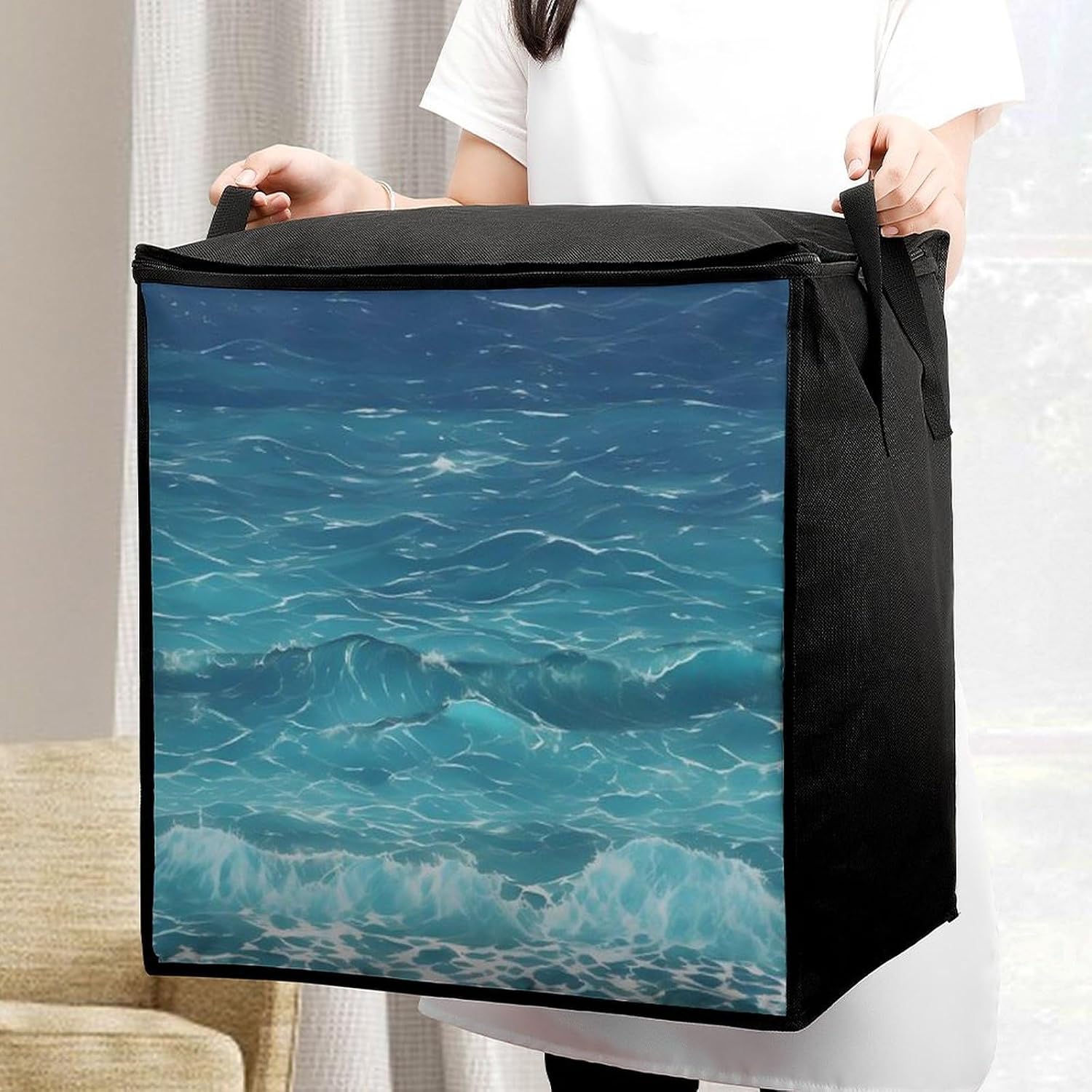 Clothes Storage Bag Personalized Durable Foldable Large Toy Storage Bags with Zipper Moving Bags Luggage Organizer The Deep Ocean Printed Bags image 5