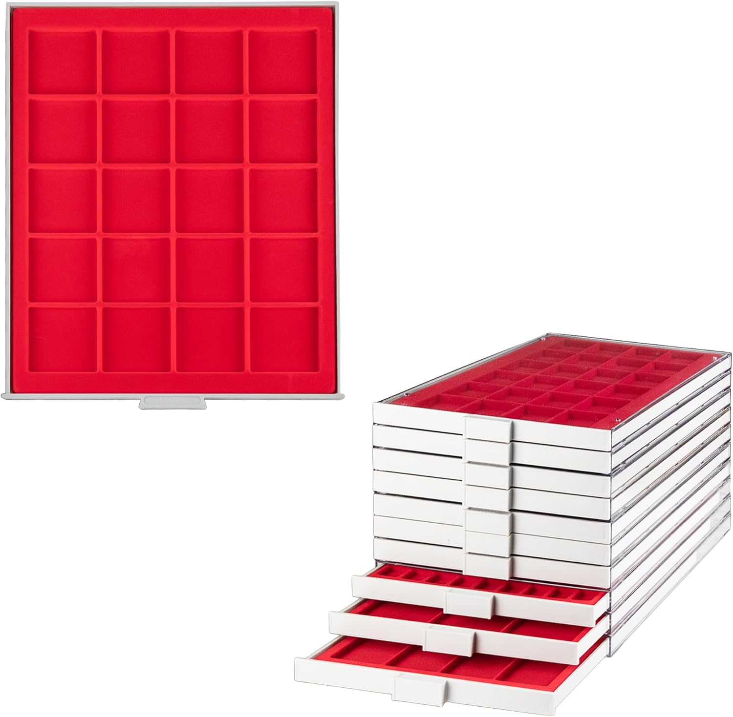Prophila Coin Box Gray 20 Angular compartments for Coins up to 47 mm, red Insert