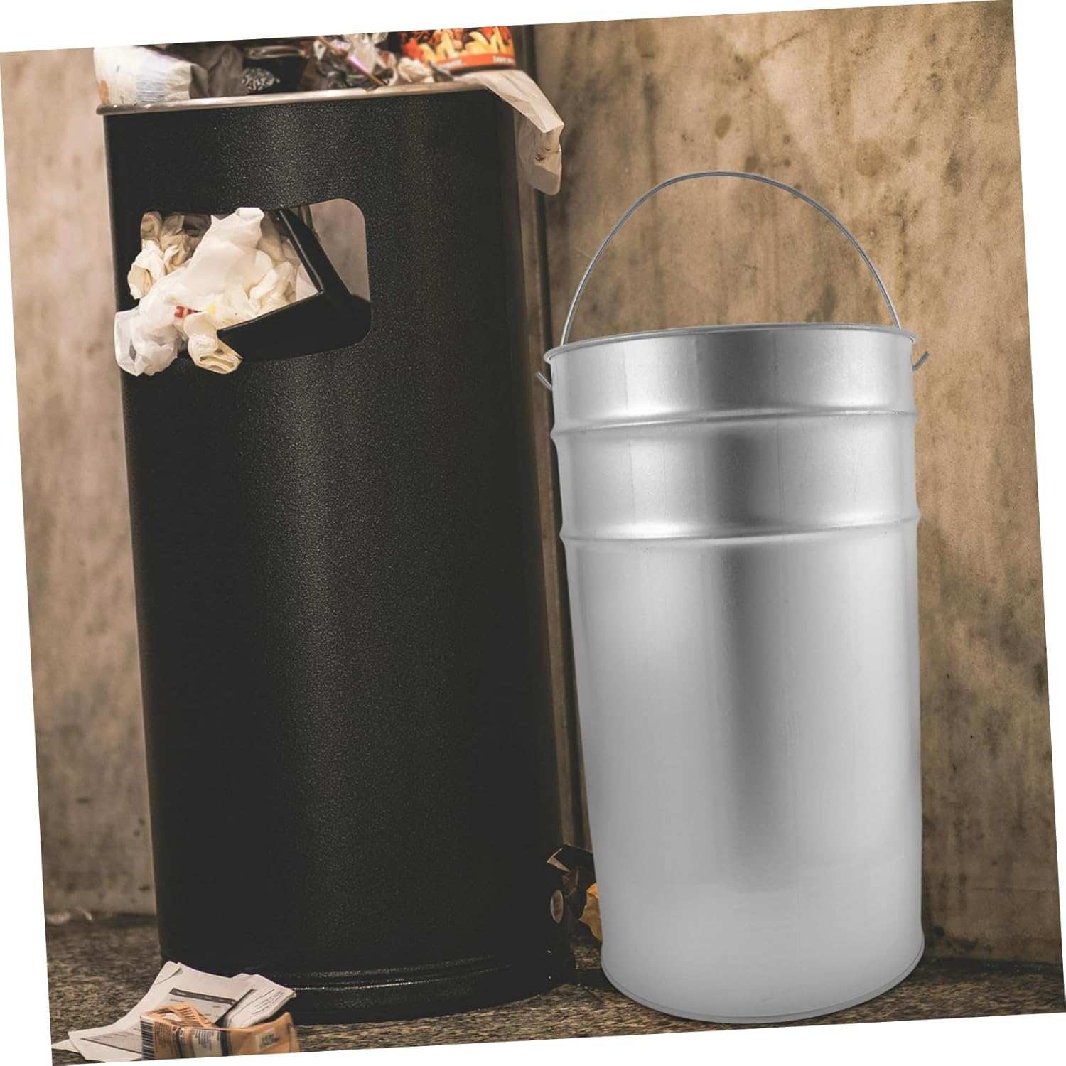 Outdoor Galvanized Trash Can Bucket Versatile Metal Garbage Container for Garden Kitchen and Use Easy to Clean and