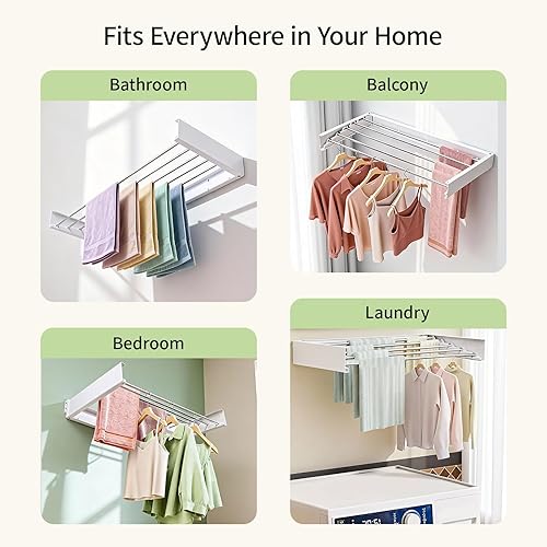 Miniatura 7 de Tendedero de pared retráctil para ropa sucia, 31.5 pulgadas con capacidad de 60 libras, estante de secado de ropa resistente, diseño plegable que