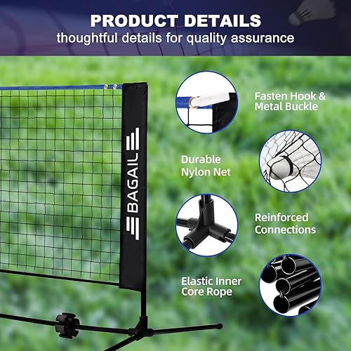 Miniatura 4 de BAGAIL Red de bádminton, red de nailon plegable de 10 pies1417 pies de ancho, soporte ajustable de altura y bolsa de transporte portátil, fácil de