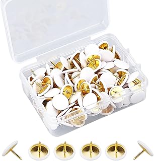 150 Pcs White Thumb Tacks Push Pins Round Head Metal Thumbtack Drawing Pins Board Pins Map Tacks Decorative Thumb Tacks Golden Steel Point Flat Pins for Map, Photo Wall, Cork Board Bulletin