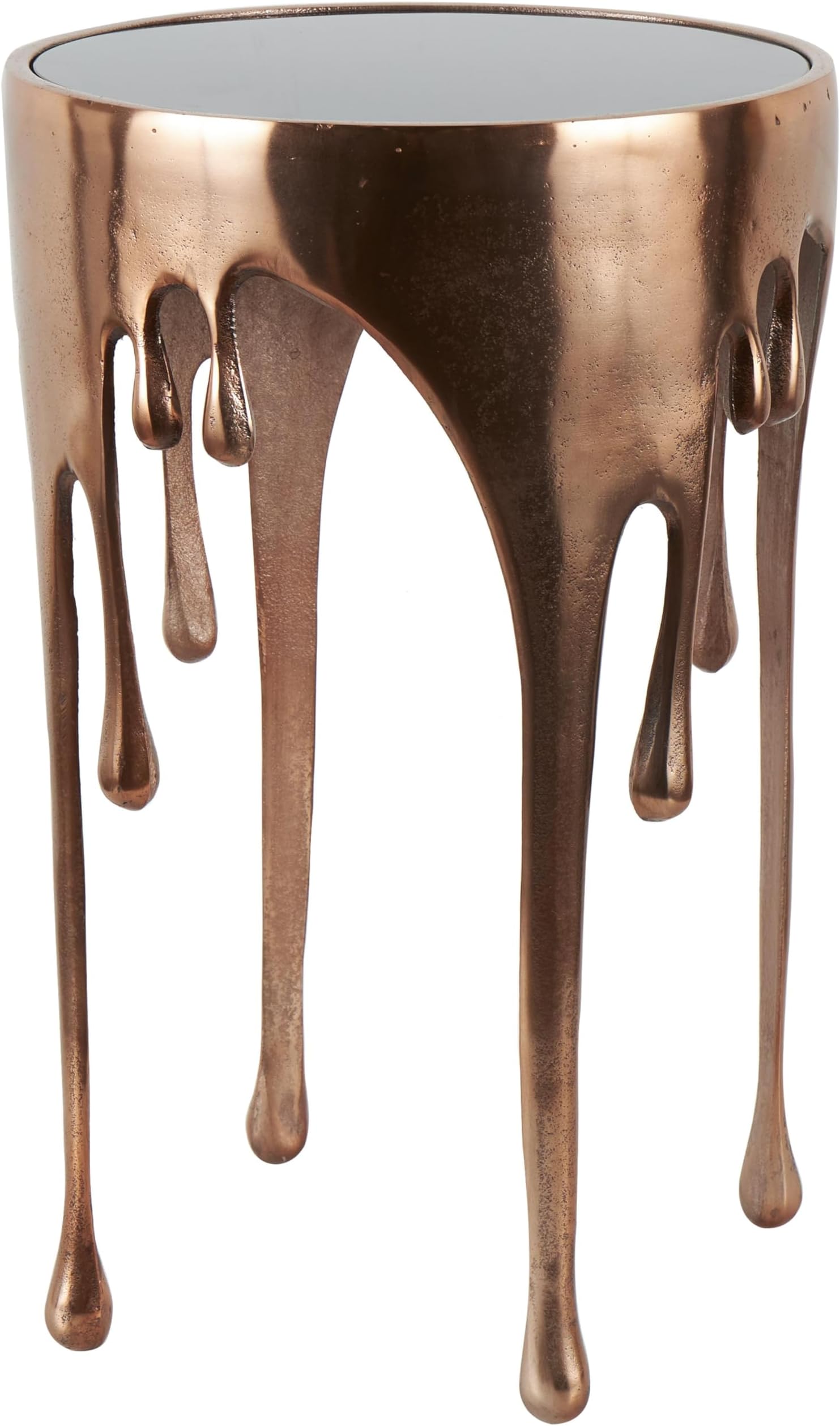 Deco 79 Aluminum Metal Side End Accent Table Drip End Table with Melting Design and Shaded Glass Top, Side Table 16" x 16" x 25", Copper