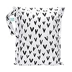 Bumkins Waterproof Wet Bag for Baby, Travel, Swim Suit, Cloth Diapers, Pump Parts, Pool, Beach, Gym Clothes, Toiletry, Hook to Stroller, Daycare, Zipper Reusable Wetdry Packing Pouch, Black Hearts