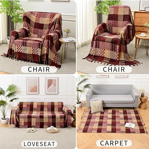 Miniatura 3 de MayNest Mantas tribales bohemias, reversibles, coloridas, rojo, azul, bohemio, hippie, felpilla jacquard, fundas de manta de tela jacquard para