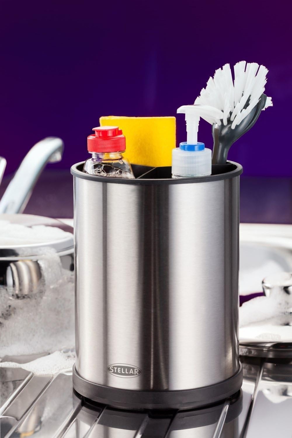 Stellar Kitchen Rotating Sink Caddy, Brushed Stainless Steel, Silver, 20 x 30 x 25 cm - Image 3