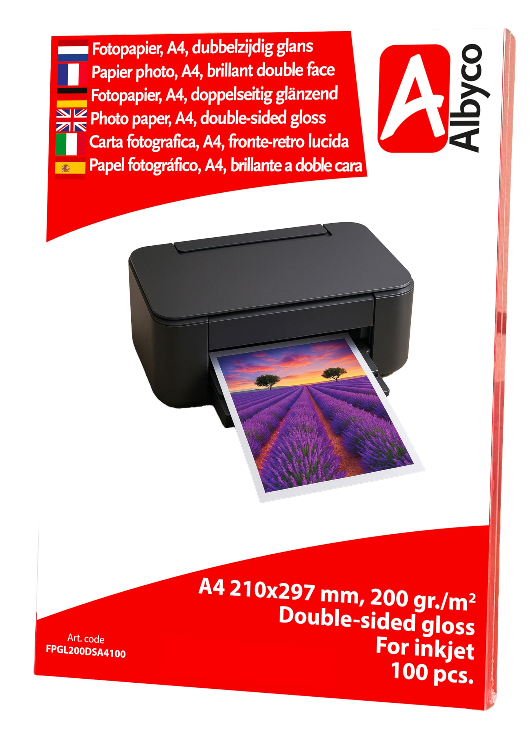 Albyco Carta Fotografica A4 Lucida 200 g/m² Fronte-Retro 100 Fogli