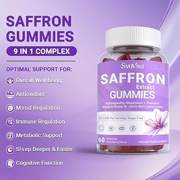 Saffron Supplements Gummies with Saffron Extract, Sugar Free 60 Count