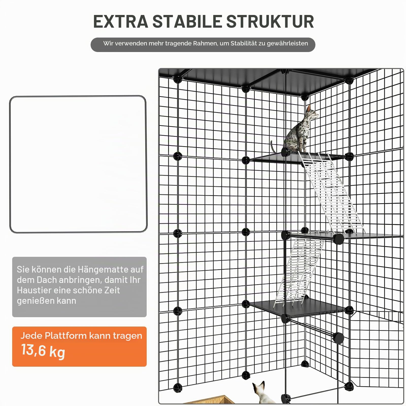 PAWING Großes Katzengehege - DIY Catio ideal für 1-3 Katzen, Indoor & Outdoor, Abnehmbarer Metalldraht-Zwinger, 2x3x4 Übungsplatz