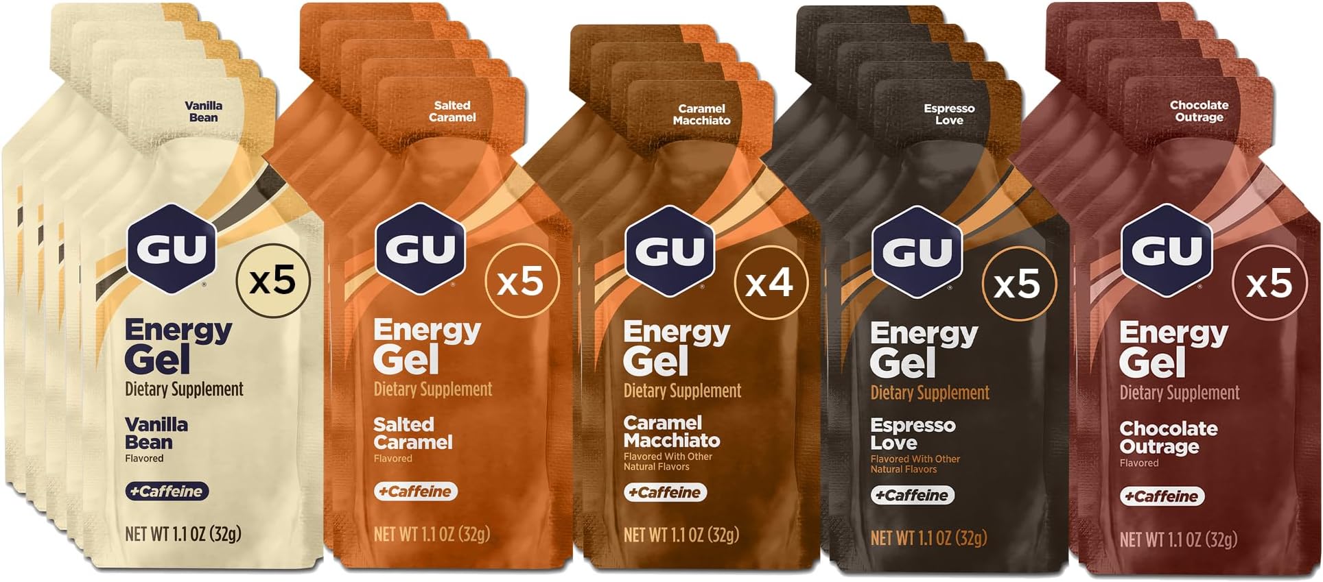 GU Energy Original Sports Nutrition Energy Gel, Vegan, Gluten-Free, Kosher, and Dairy-Free On-the-Go Energy for Any Workout, 24-Count, Assorted Indulgent Flavors