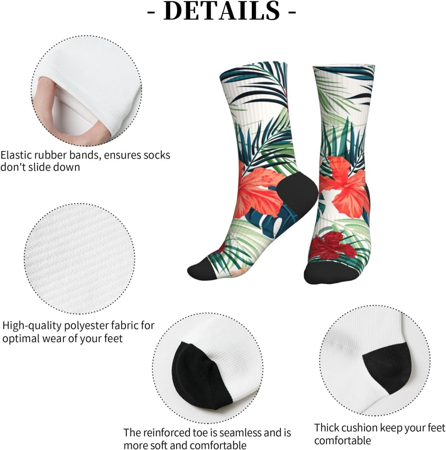 Vegetation Leaves with Hibiscus Flowers Print Adult Mid-Calf Socks Casual Athletic for men and women breathable comfortable