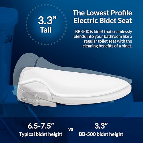 Miniatura 7 de Bio Bidet BB500E 000 BB500 - Aseo eléctrico de bajo perfil, agua caliente ajustable y asiento con calefacción, alargado, color blanco