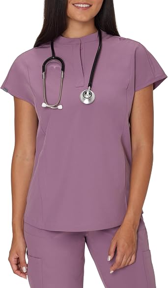 35% off: Hanes Women's Scrubs Healthcare Top with Mandarin Collar, Moisture-Wicking Stretch Scrub Shirt