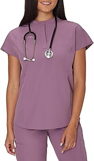 Women's Scrubs Healthcare Top with Mandarin Collar, Moisture-Wicking Stretch Scrub Shirt