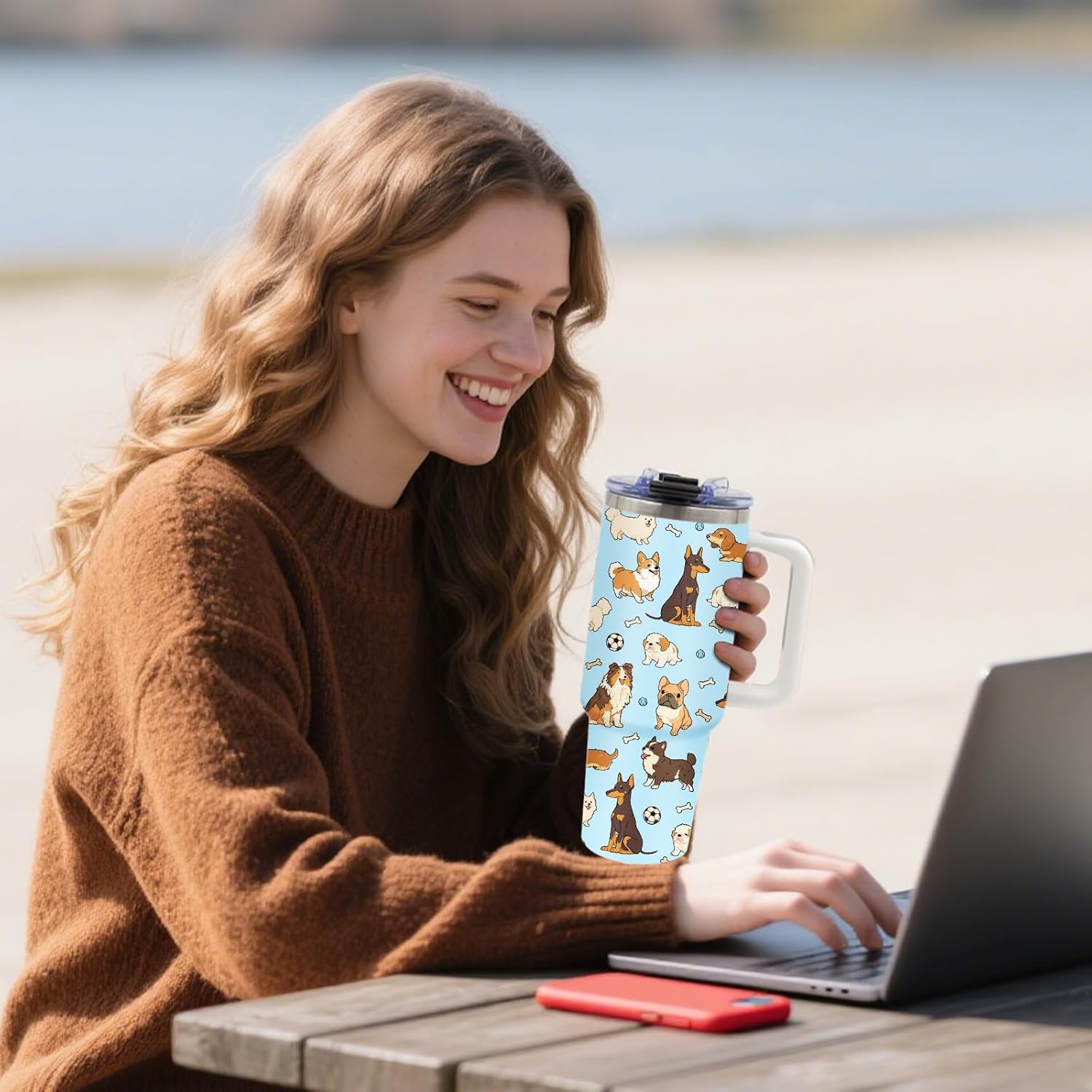 Dog Lovers Gifts - Dog Tumbler 40 oz with Handle and Straws, Leak-proof, BPA-free, Insulated Stainless Steel Tumbler, Travel Coffee Mugs for Dogs Mom, Cute Puppy Birthday Gift Cup for Women (1pc) - Image 2