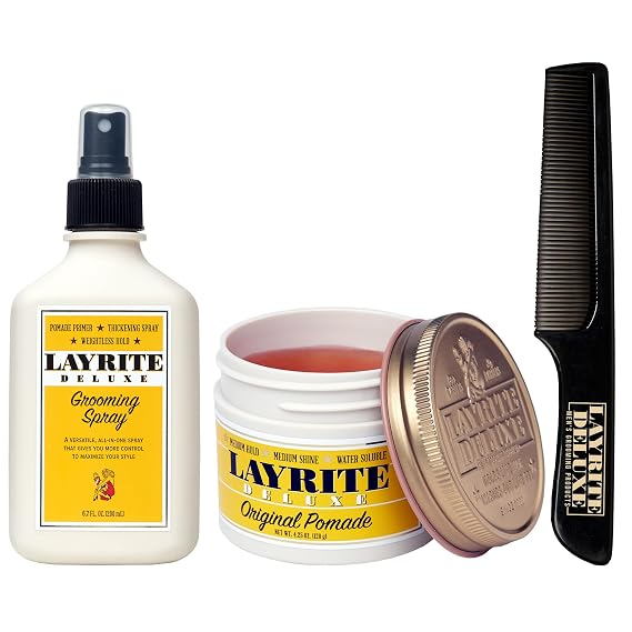 Layrite Deluxe Original 4.25oz + Grooming Spray + Comb Bundle