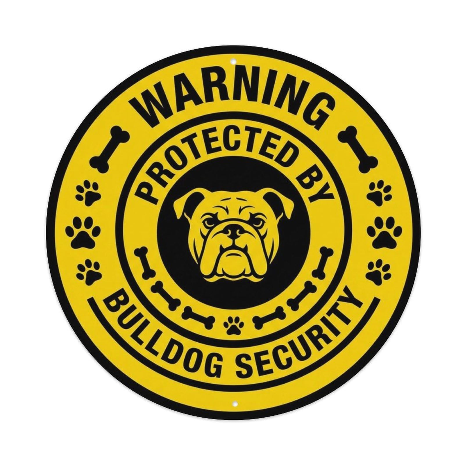 Bulldog Dog Security Warning Yellow Black Metal Tin Sign