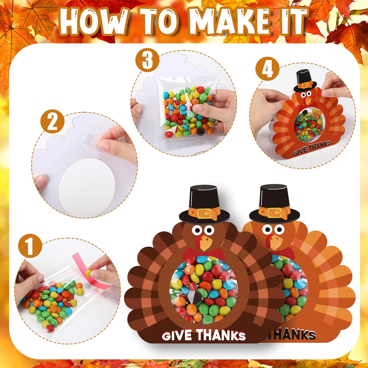 ForraFun 24 Pcs Thanksgiving Candy Holder Cartoon Turkey Candy Holder with Bags and Adhesive Dots Turkey Treat Goodie Boxes Thanksgiving Party Supplies for DIY Crafts Exchange Gifts - Image 3