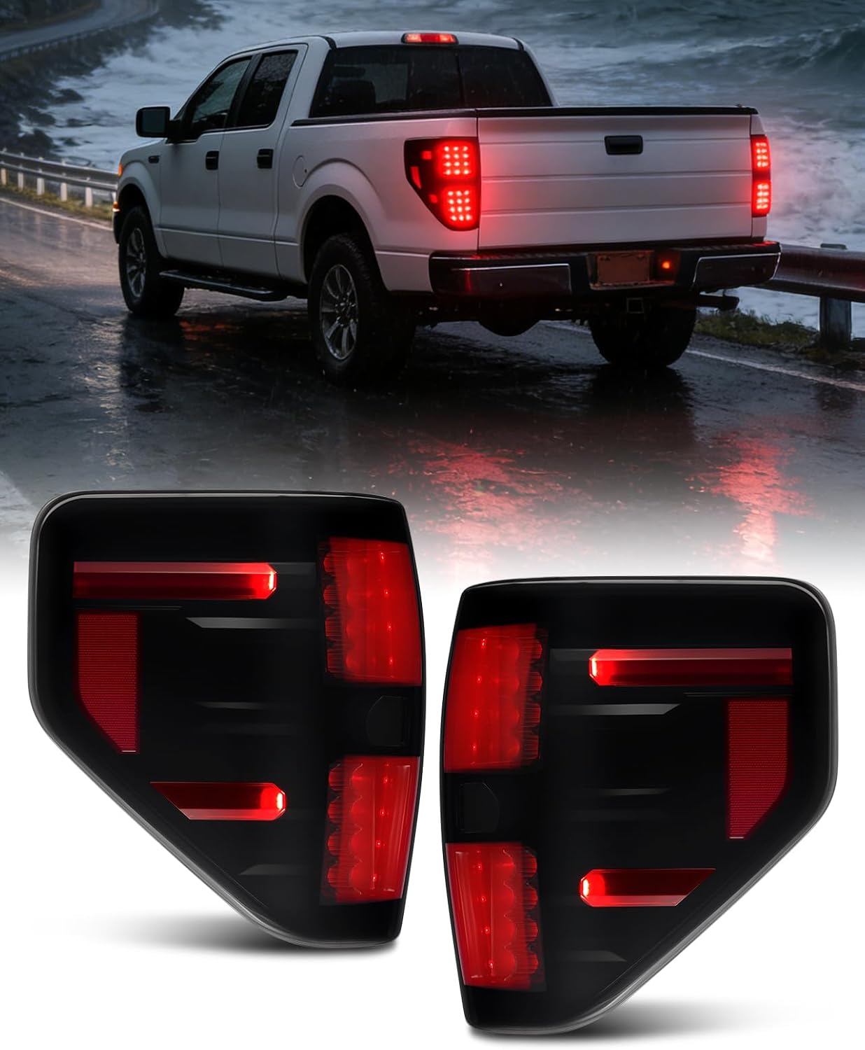Full LED Tail Lights Assembly for Ford F150 2009 2010 2011 2012 2013 2014, Bright Smoked Tail Light Replacement, IP67 Waterproof, Plug & Play Tail lights LED Rear Taillight 2009-2014, 1Pair
