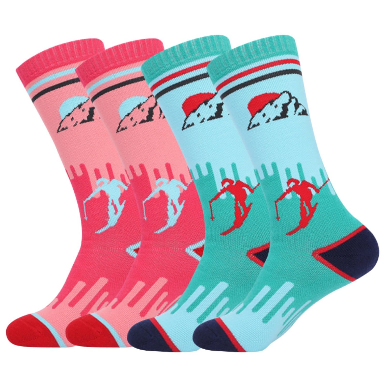 Hotfiary 2Pairs Kids Ski Socks Toddler Boys Girls Winter Warm Thick Sock Knee High Thermal Boot Socks for Hiking Snowboarding