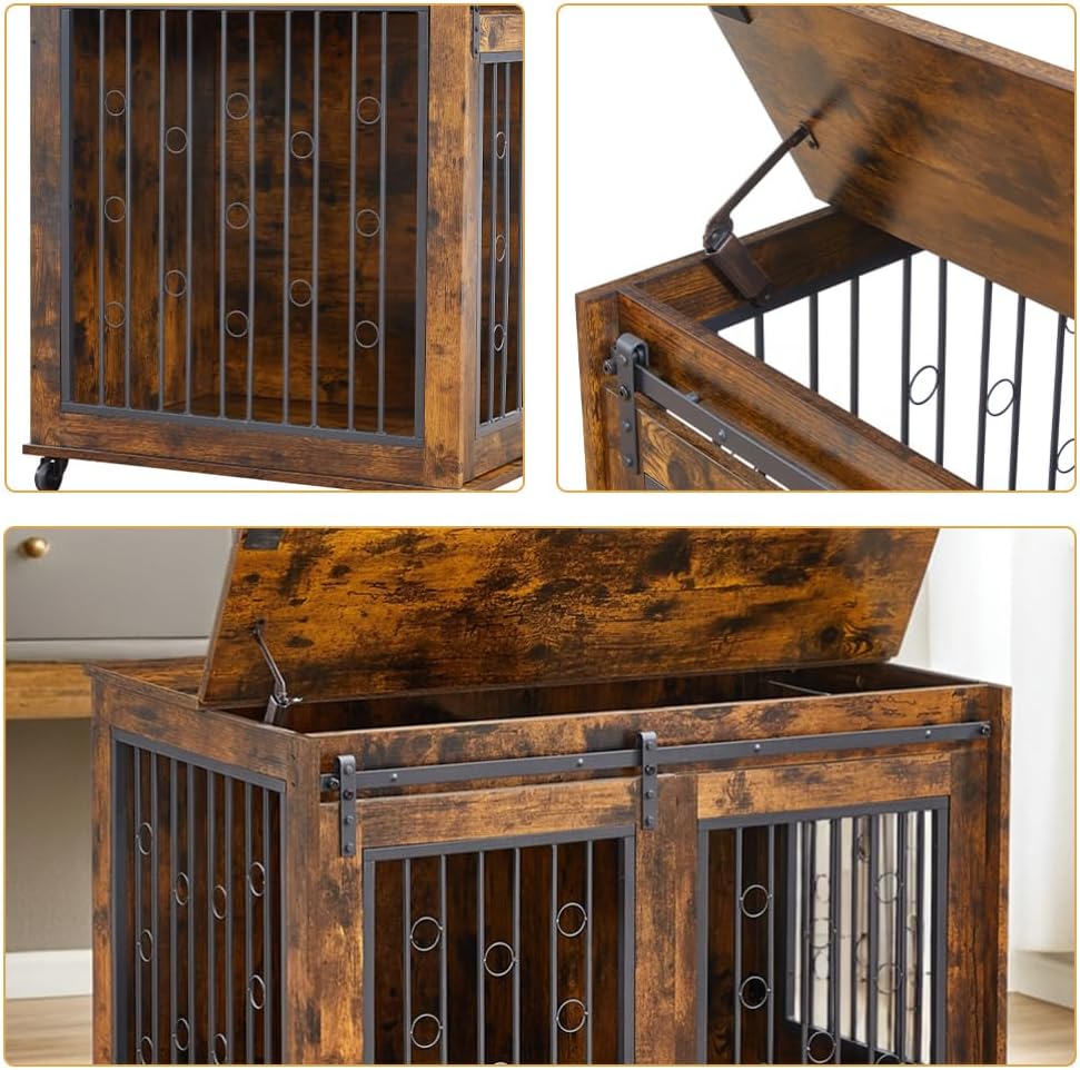 Ciieeo Small Dog Crate: Sliding Door Pet Crate with Divider for Two Small Dogs - Wooden Furniture Pet Cage - Country Style Indoor Puppy Kennel