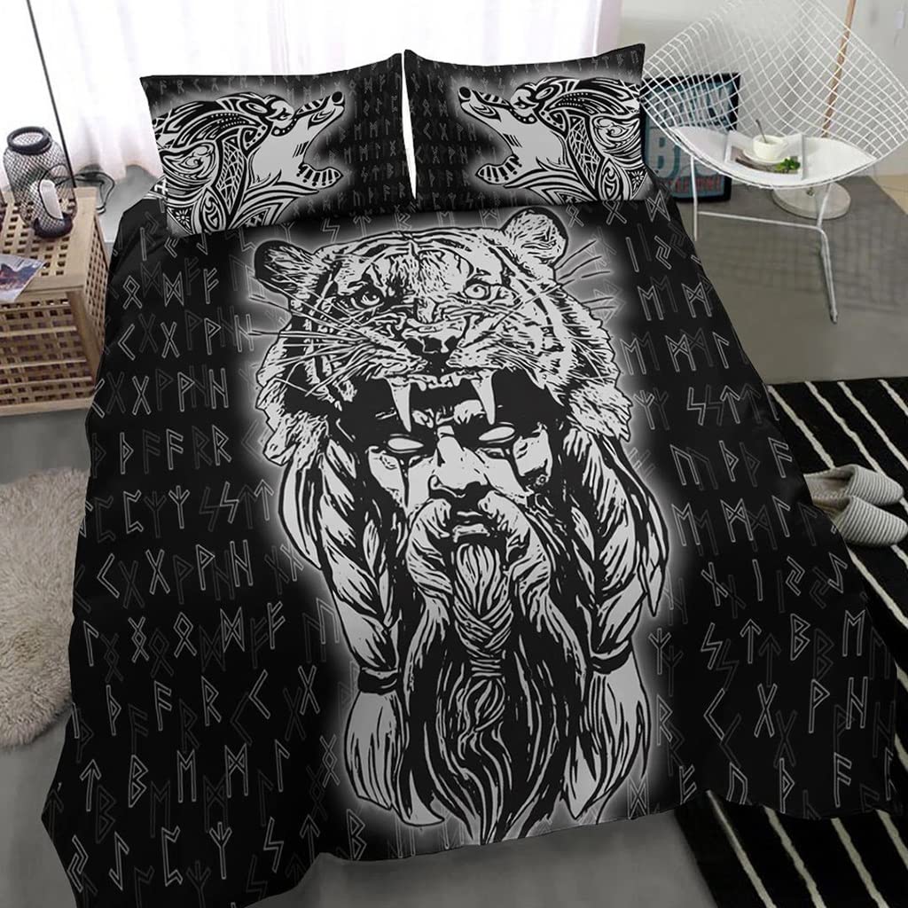 Housse de couette Viking pour chambre d'adolescent thème mythologie nordique Odin et runes