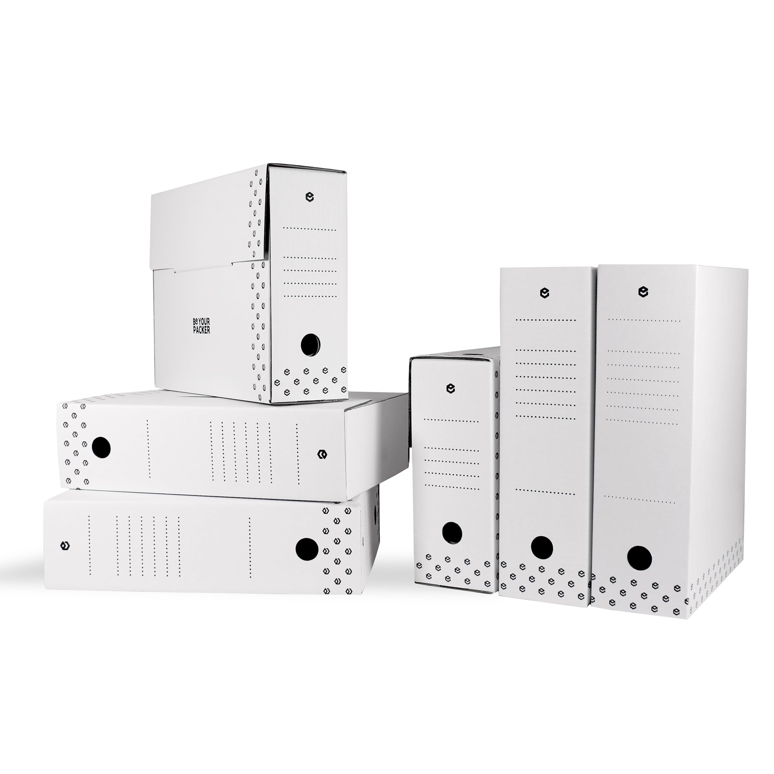 Be Your Packer 20 Cajas Archivo Definitivo A4 de Cartón Blanco Plegables y Automontables | Caja Archivadora Documentos Blanca | Organizador de Documentos A4 en vertical y horizontal | 35x25x10 cm