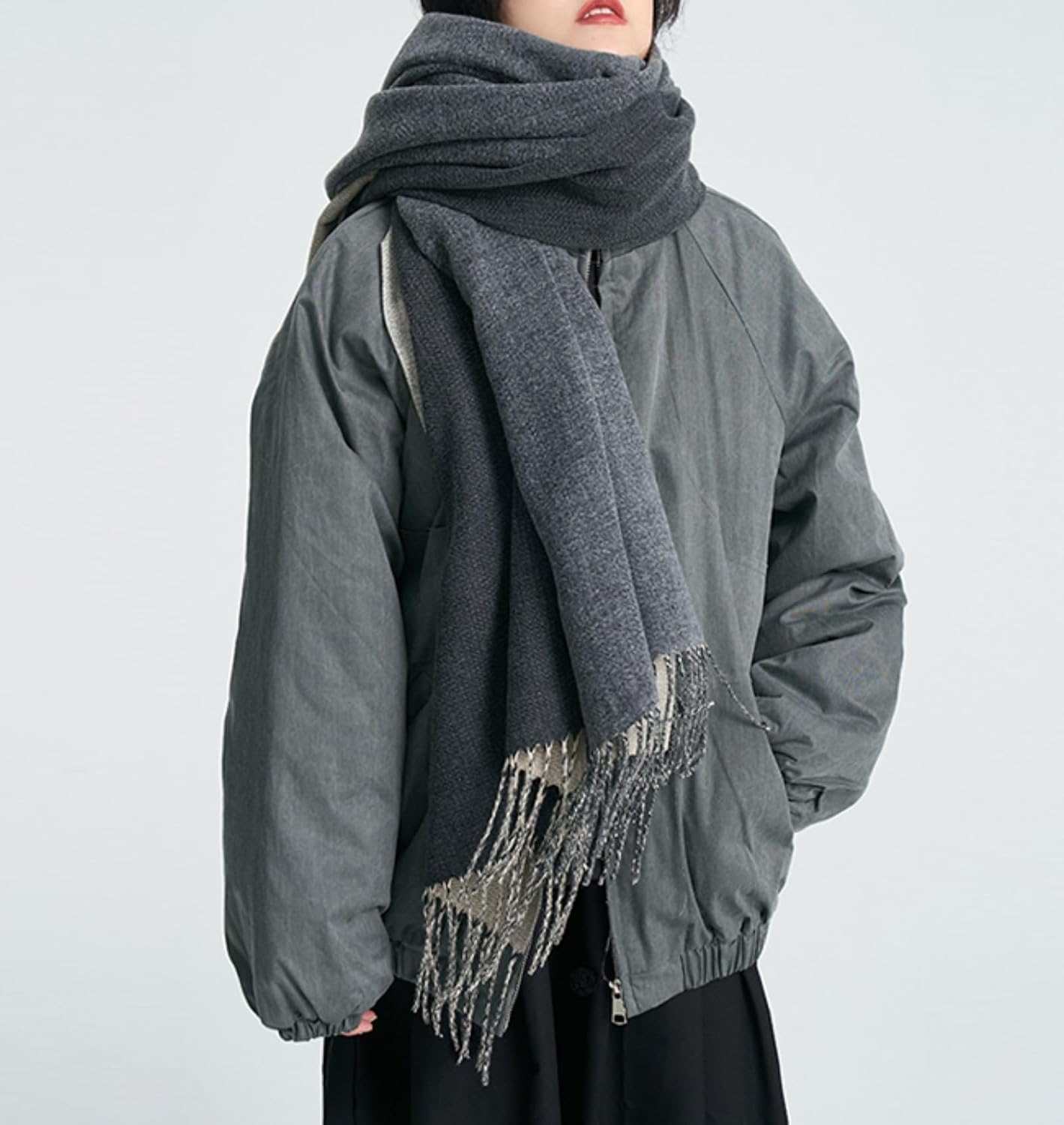 Women Men Winter Scarves Soft Warm Fashion Tassel Edge Color Block Design Cold Weather Oversized Wrap Scarf
