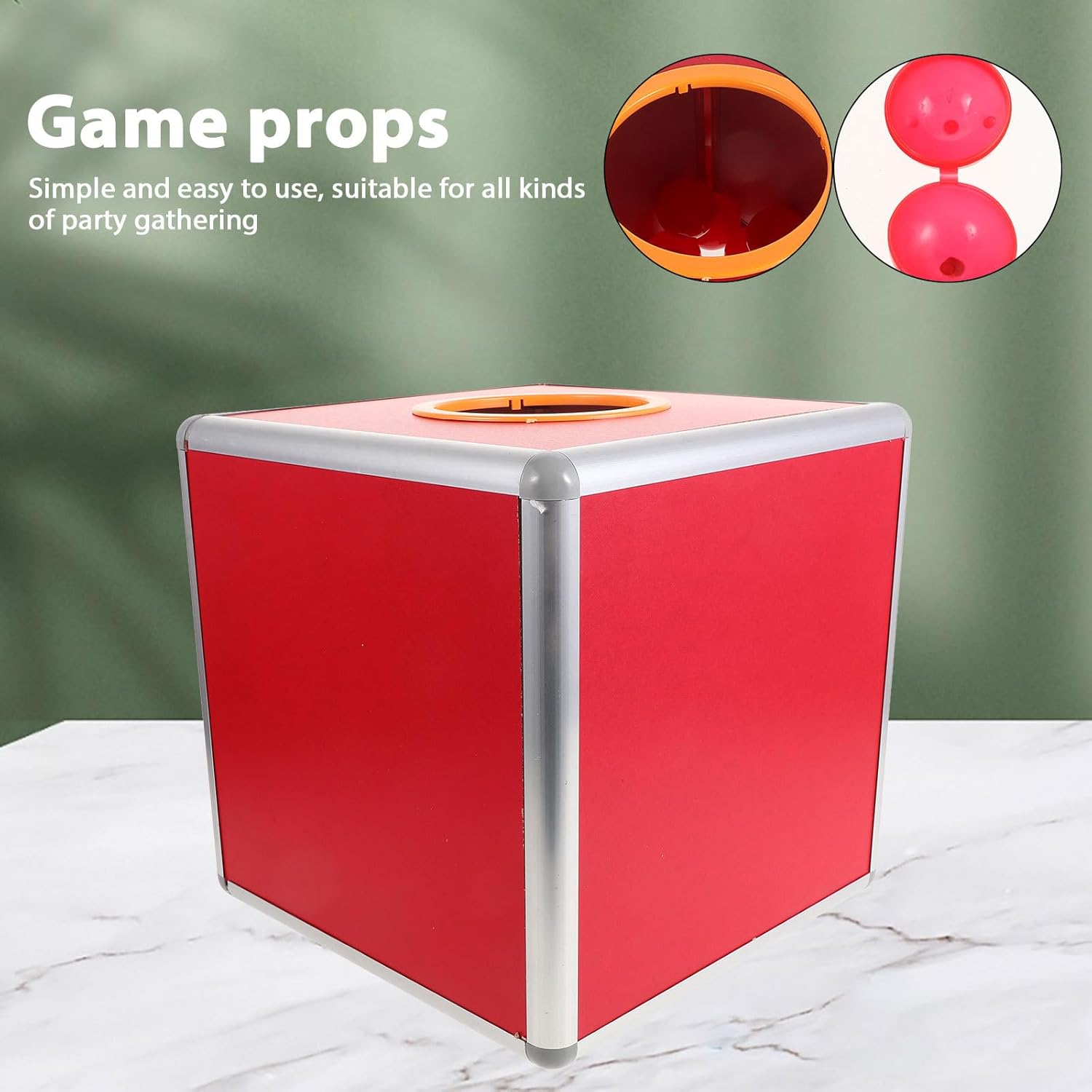 Raffle Ticket Storage Box with 50 Red Balls, 25cm Single-sided Red Plastic Donation and Voting Container for Party Games and Lottery Events