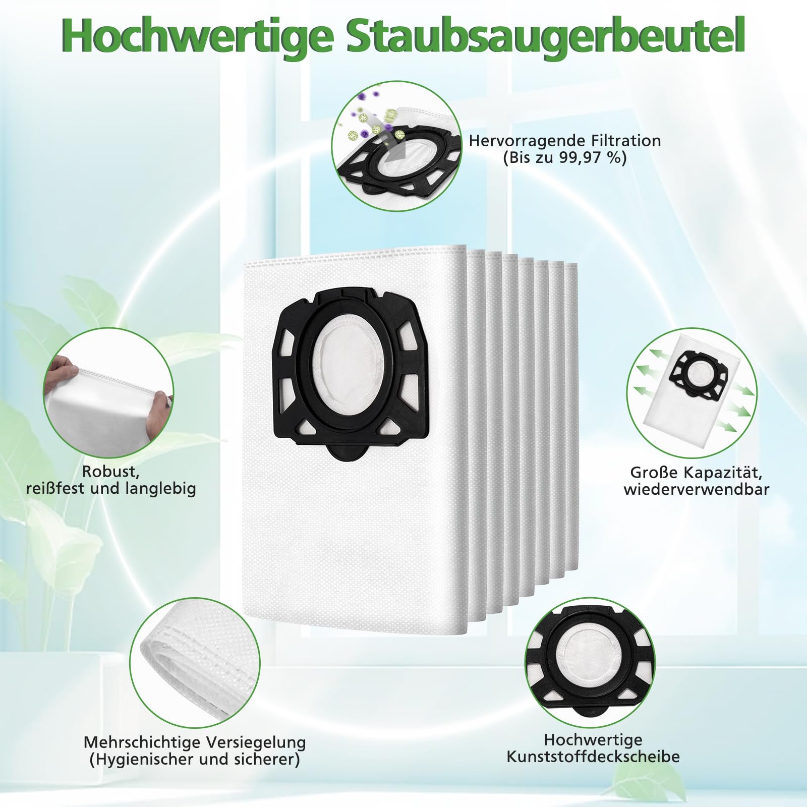 JoyBros 10 Stück KFI 357 Staubsaugerbeutel für Kärcher WD3s WD 3 V-17/4