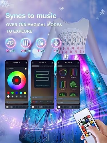 Miniatura 2 de Princess Costume, RGB LED Light Up Syncs Music App Control, Toddler Princess Dress Up Halloween Costume
