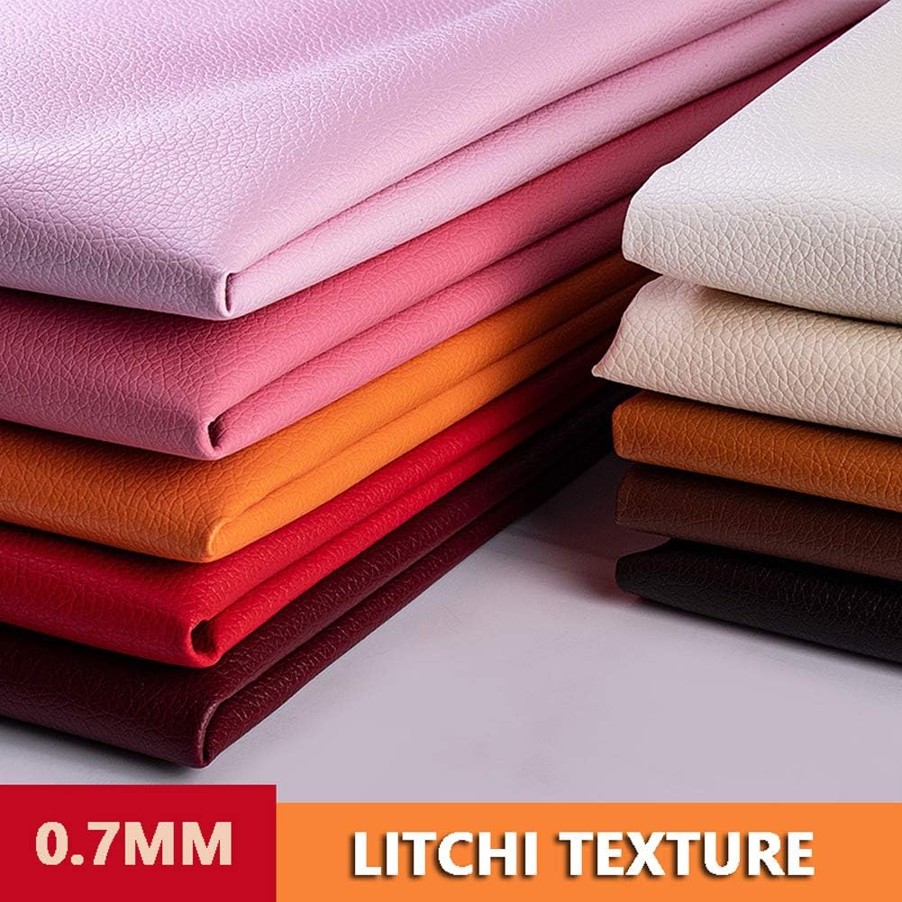 Litchi Texture Faux Leather Fabric 140x100cm 55''x39'' Soft Leatherette Vinyl Leathercloth for Decorations, DIY Sewing Crafts, Upholstery(Color:Orange)