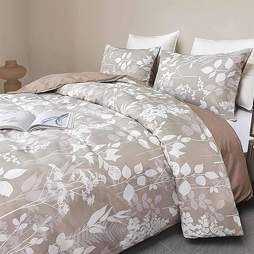Nanko Juego de funda de edredón floral tamaño King, 3 piezas de hojas verdes, flores amarillas, patrón botánico, funda de edredón reversible de