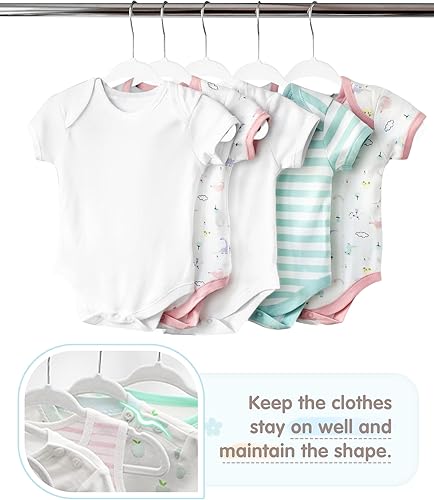 Miniatura 4 de VIS'V - Perchas de terciopelo para niños, 11 pulgadas, color blanco, antideslizantes, para ropa de bebé, con 6 bonitos divisores de ropa para bebés,