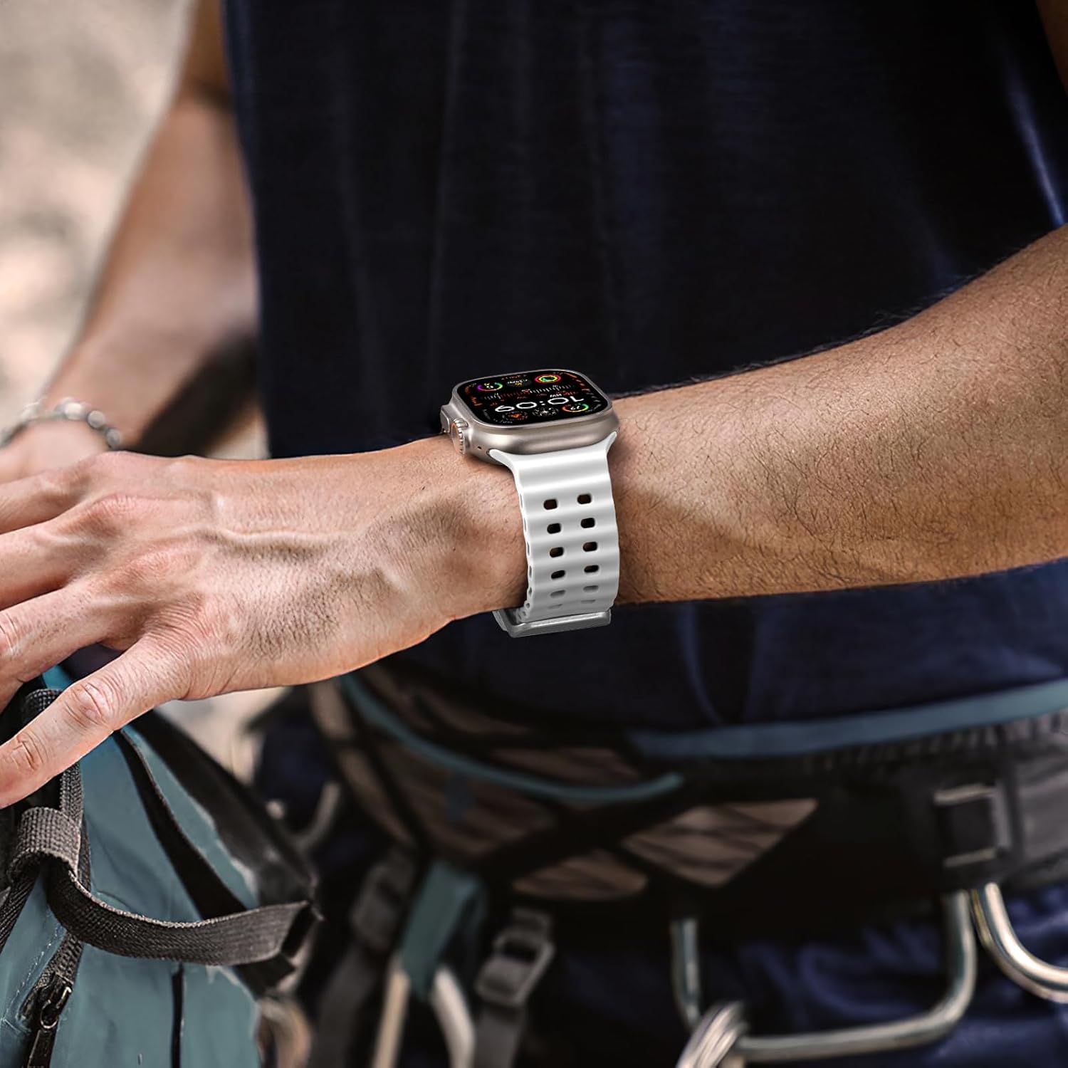 Odbeai Ocean Sport band Compatible with Apple Watch Ultra 2 3/Ultra Band for Men 49mm 46mm 45mm 44mm 42mm,Soft Silicone Outdoors Waterproof for iWatch Bands Ultra 2/Series 11 10 9 8 7-1 SE Men White - Image 5