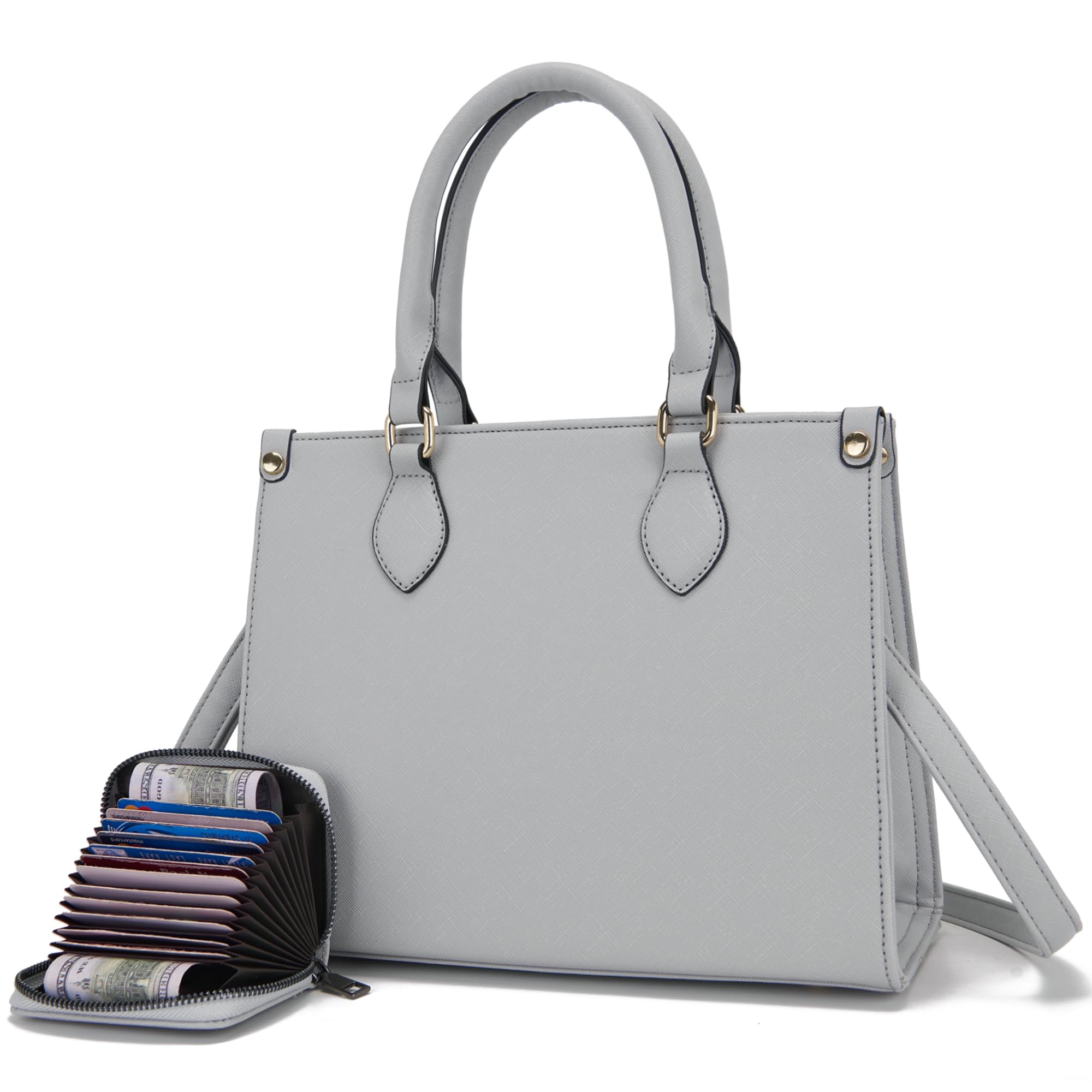 Qiyuer Medium Handbags For Women Vegan Leather Purses Set Satchel Tote Bags With Matching Wallet 2pcs