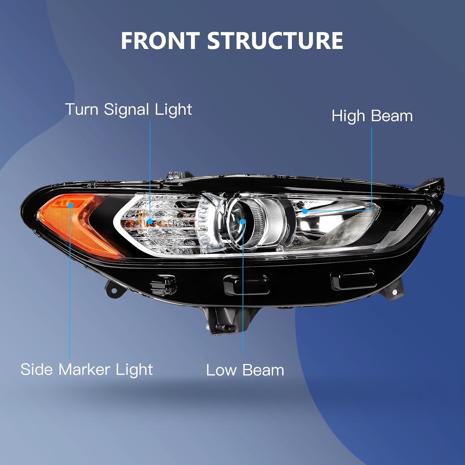 ECCPP Headlight assembly Fit 2013-2016 for Ford Fusion Black Housing Amber Reflector Right Side Headlight FO2503304