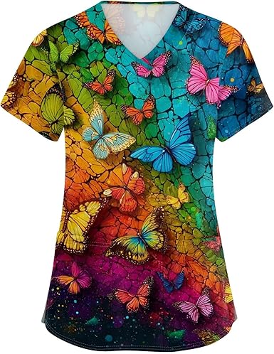 OIOLOYJM Printed Scrub Tops Women V Neck Short Sleeve Plus Size Scrubs for Womens Nursing Uniforms Shirts with Pockets