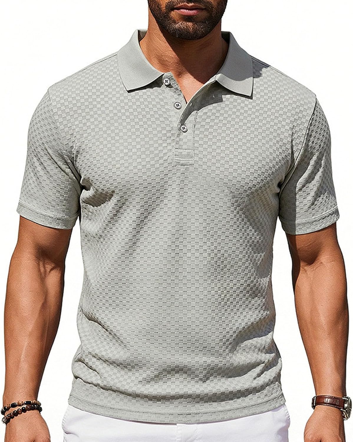 Mens Golf Shirt Short Sleeve Henley Shirts for Men Solid Casual Stretchy Lapel Collar Button Basic Shirt