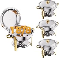 CAMMOO Gold 4-Pack 6QT Chafing Dishes, 18/8 Stainless Steel Buffet Food Warmers for Parties Catering Events
