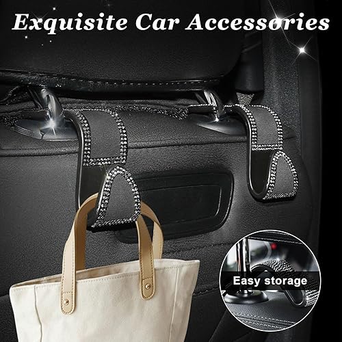 Miniatura 37 de Ziciner 2 ganchos brillantes para reposacabezas de asiento de automóvil, organizador de almacenamiento para colgar el asiento trasero con diamantes