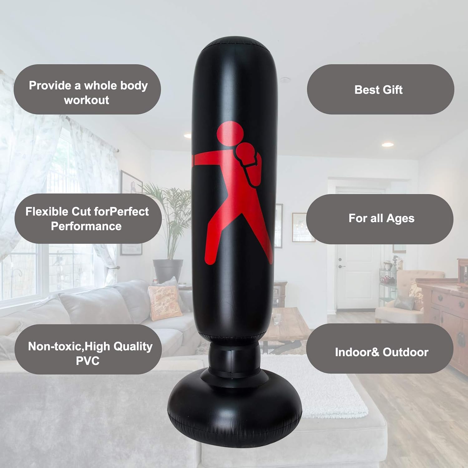 Inflatable Punching Bag for Kids, 63" Free Standing Boxing Bag with Boxing Gloves Blow Up Punching Bag Ideal Speed Focus Bag Gifts for Age 3-12 Old Boys Girls Practicing Karate, Taekwondo, MMA : Sports & Outdoors