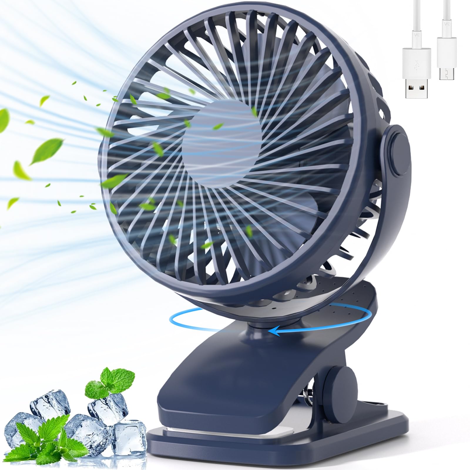 One94Store Clip On Fan: Portable, Quiet & Rechargeable Mini Desk Fan with 3 Speeds, 360° Rotate, USB or Battery Powered Perfect for Travel, Office, Stroller, Baby, Camping (Blue) (B0D8Q1VQHL) Amazon Price History, Amazon Price Tracker