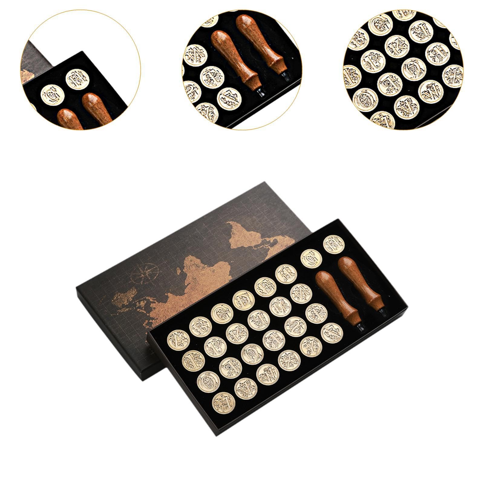 Alphabet Wachssiegel Stempelset, 26 Buchstaben, Geschenkbox Wachssiegel Stempelset für Einladungskarten, Feiertage, Hochzeiten, Geburtstage, Normal 2.5 cm