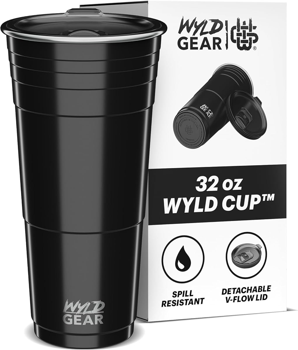 Wyld Gear Wyld Cup - Stainless Steel, Vacuum Insulated Tumbler Party Cup with Lid - 32oz Black