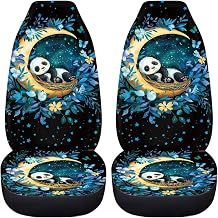 BIGCARJOB Lovely Panda Car Front Seat Cover Set for Women Ladies Auto Interior Accessories Set of 2 Pcs Cute Animal Panda Print Vehicle Seat Cushion Pads Fit Most Car, Truck, SUV