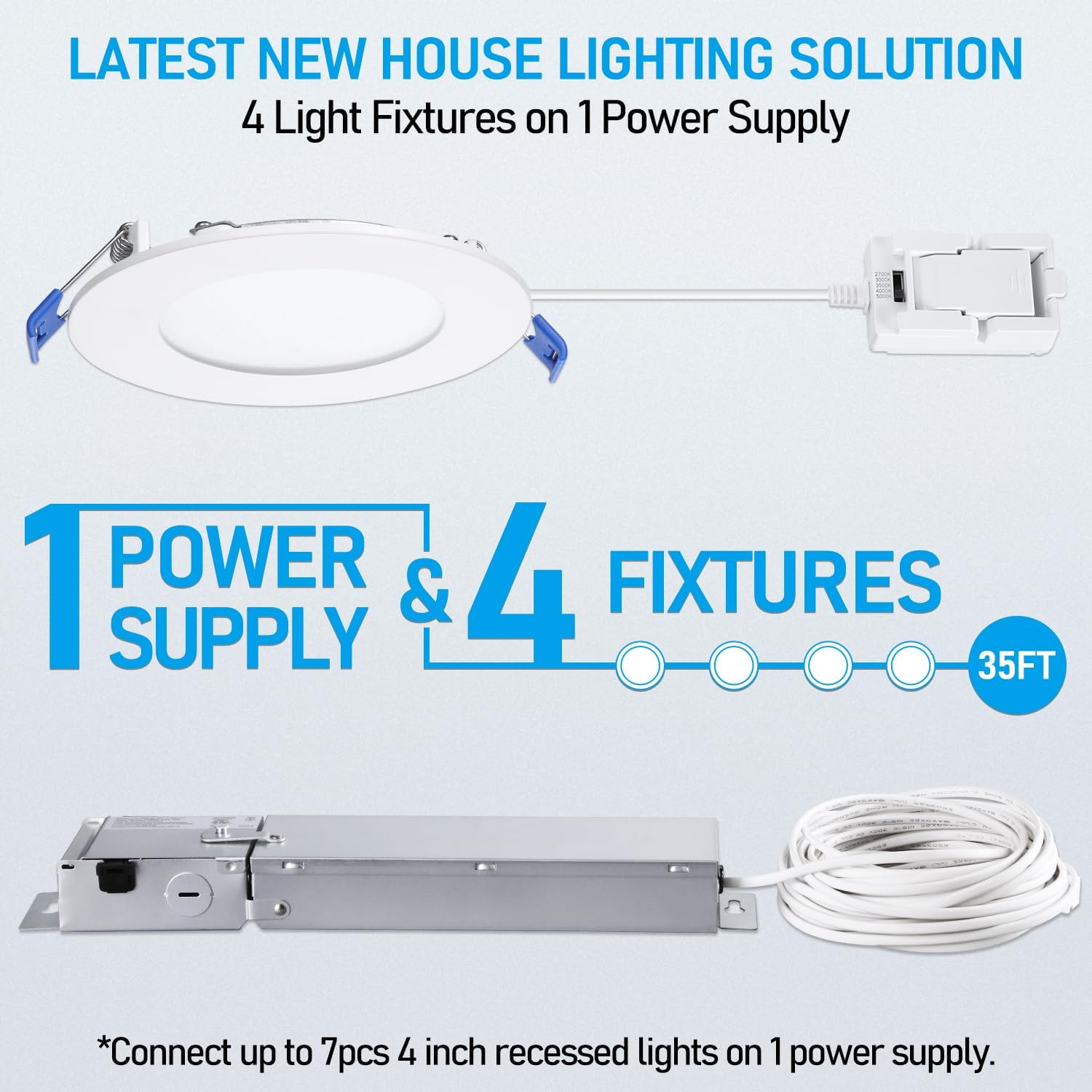 TORCHSTAR Quick Installation 5CCT 4 Inch LED Canless Ultra-Thin Recessed Lighting Kit, 120V-277V 4ps 4" CRI90 Downlights for Ceiling and Shower, Compatible with 0-10V & TRIAC Dimmers, T24 ETL Listed