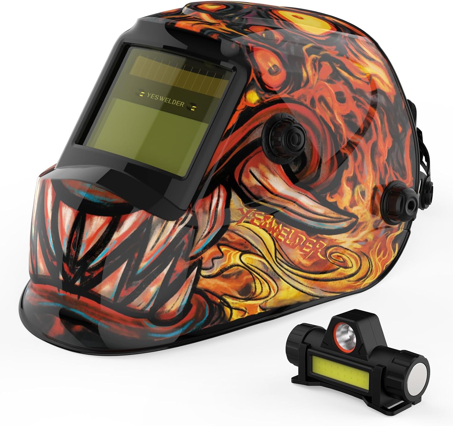 YESWELDER True Color Solar Powered Auto Darkening Welding Helmet & Rechargeable Welding Helmet Light