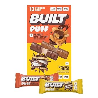 ألواح بروتين Built Bar Puff & Chunk، عبوة متنوعة، كوب زبدة الفول السوداني 13 قيراطًا ووجبة خفيفة خالية من الذنب